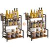 YMYNY 3-Tier Condiment Rack with Large Capacity, Metal Basket and 6 Hooks, Adjustable Height, Waterproof and Easy To Clean, Ideal for Kitchen and Bath