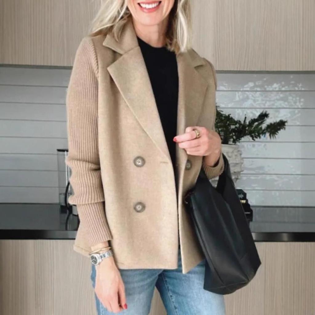 Autumn/Winter 2025 European & American Women's Knitted Sleeve Suit Collar Woolen Coat