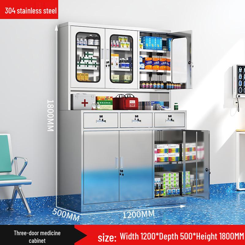 304 Stainless Steel Medical & Filing Cabinet with Locker