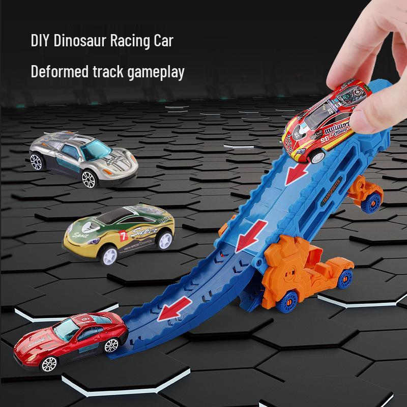 Dinosaur Track Car Toy with Folding Storage & Ejector for Kids Aged 0-6
