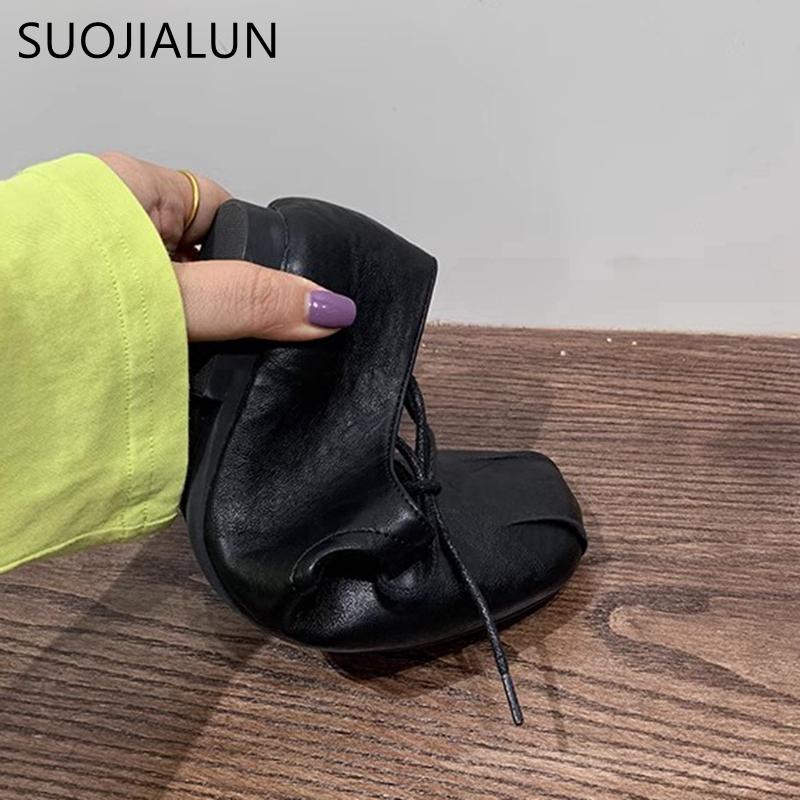 Fashion SUOJIALUN 2025 Spring New Women Flat Shoes Fashion Round Toe Shallow Slip On Ballerinas Shoes Soft Flat Heel Casual Ballet Shoes