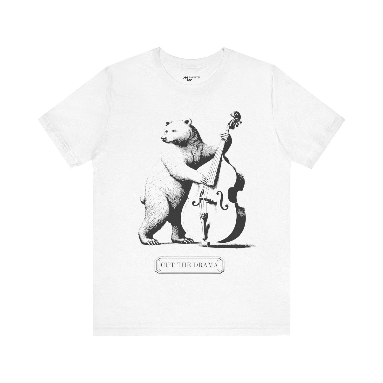 Bear Playing Bass T-Shirt, Engraving Style Musician Tee L