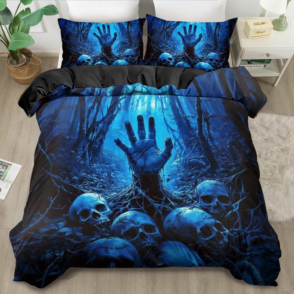 Duvet Cover Set Mysterious Skeleton Skull Print Bedding Set King Queen Style Bedding Set Polyester Machine Washable Decoration