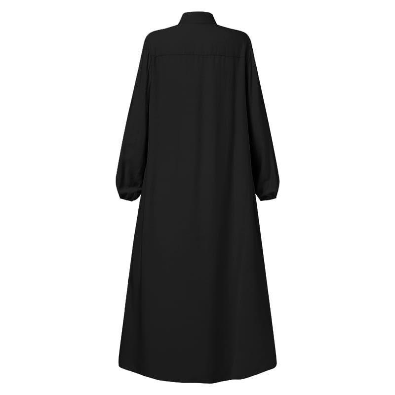 2024 Green Stand-up Collar Pocket Cardigan Dress for Muslim Women - Middle Eastern Arabic Style