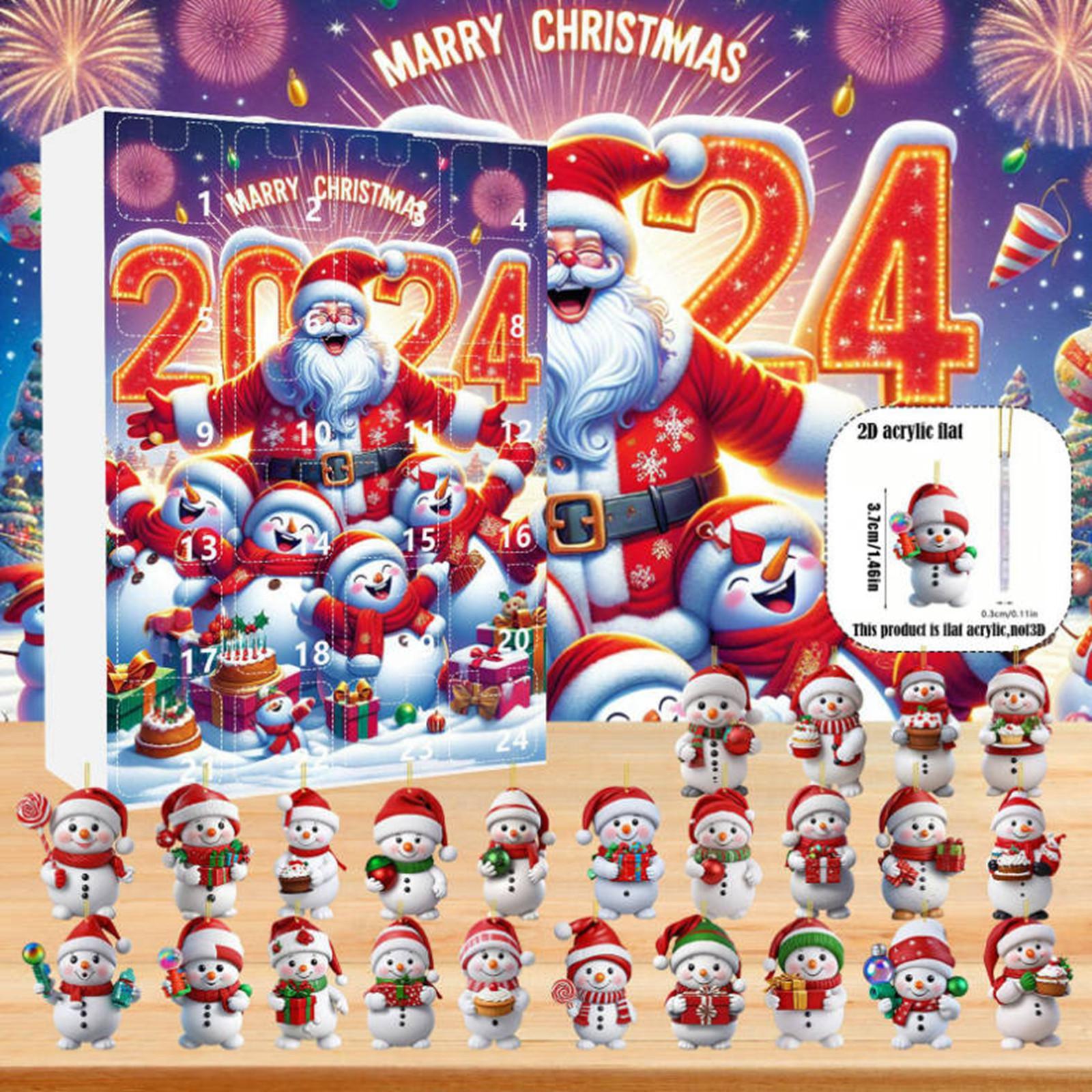 

Різдвяний календар зі зворотним відліком. 24 милі акрилові підвіски-сніговики, ялинкові прикраси, які підходять для родини та друзів під час святкового сезону. One Size