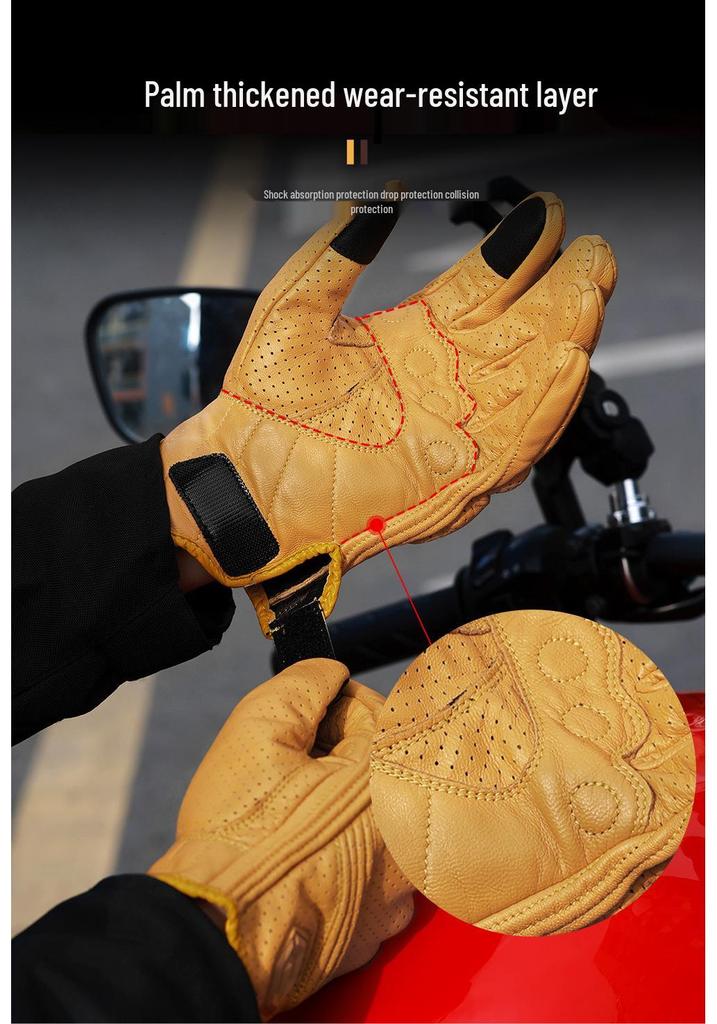Genuine Leather Breathable Motorcycle Racing Gloves - Anti-Fall, Summer Riding Gear