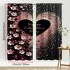2PCS Black Pink Rose Love Sparkling Gold Curtains   Romantic Style   Suitable for Bedroom and Living Room   Pull Up Pocket Style