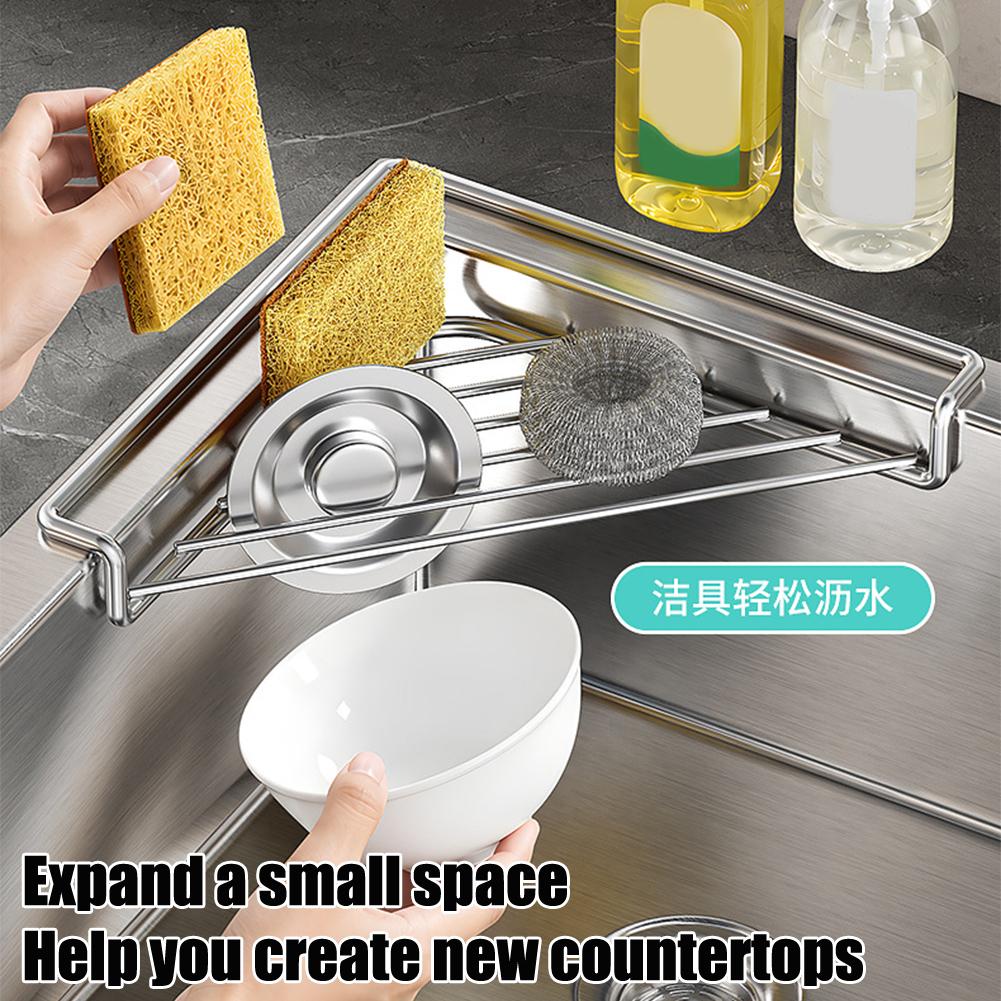 Triangle Sink Corner Rack Punch-free Anti-rust Sponge Drying Rack Hollowed Space Saving Sink Drain Shelf Kitchen Tool