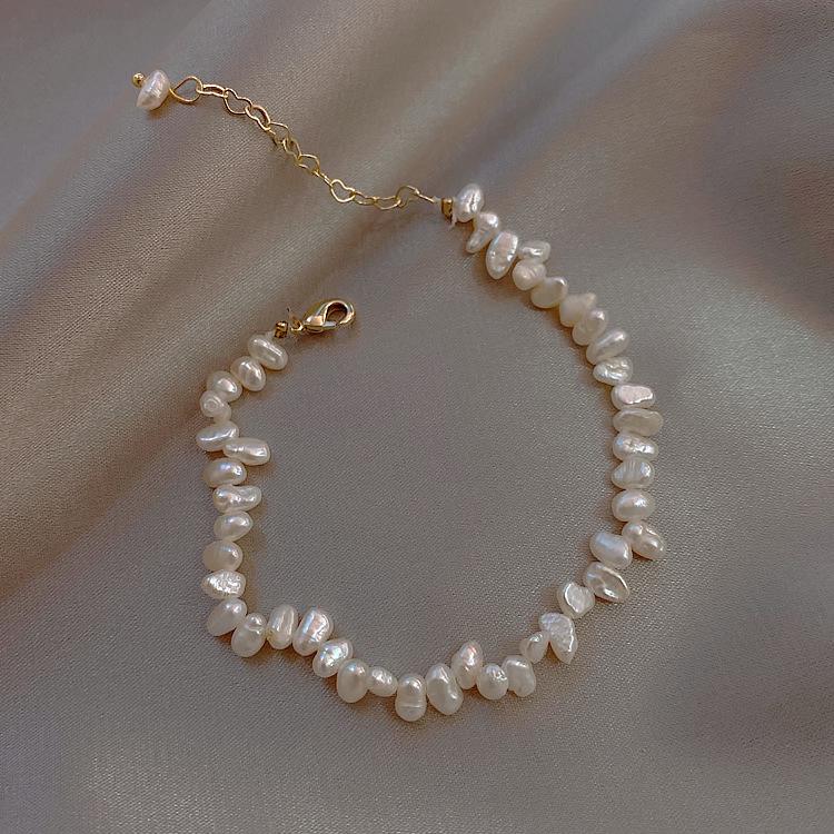 

Baroque Freshwater Pearl & Millet Seed Bracelet - Peach Blossom Korean Fashion