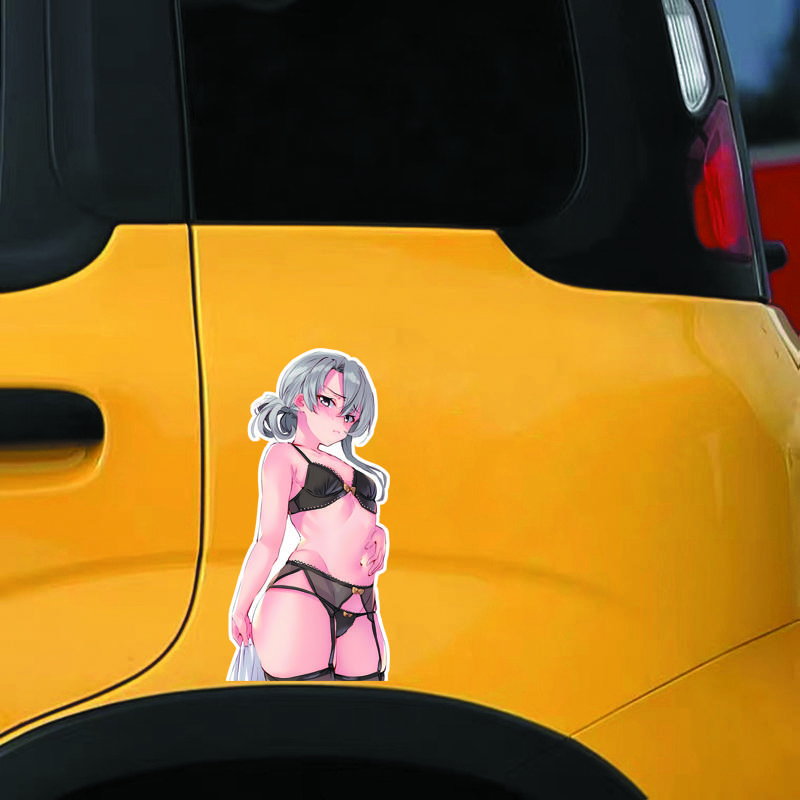 DM48#15cm Plachá stříbrovlasá anime dívka se zády k tobě Vinylová nálepka na auto Vodotěsná vinylová nálepka na autodoplňky Dekor