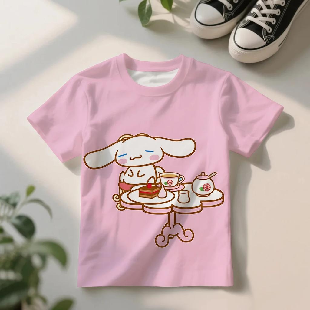 Summer Girls' Casual T-Shirt Cute Cinnamoroll Short Sleeve Lightweight, Breathable, Comfortable Top