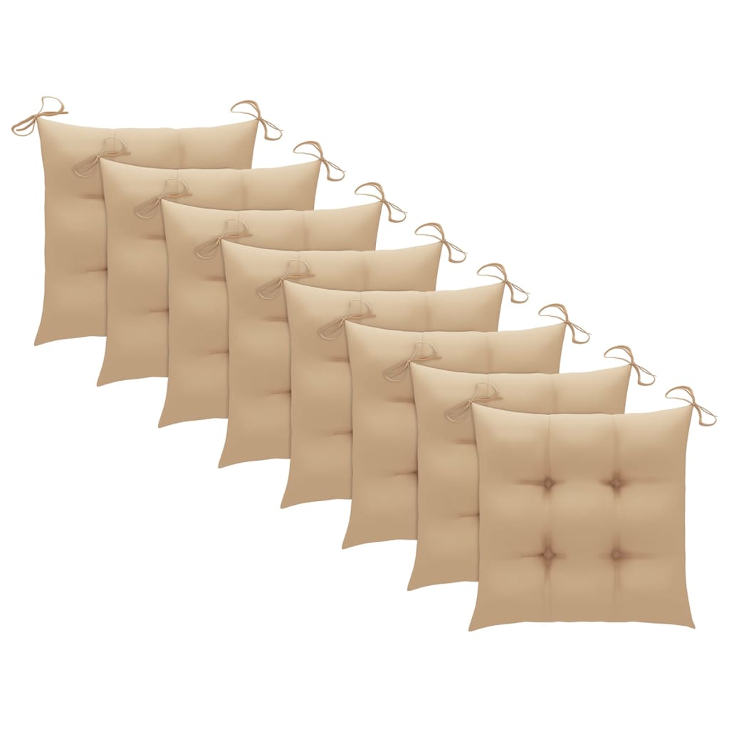 Garden Chairs 8 pcs with Beige Cushions Solid Teak Wood