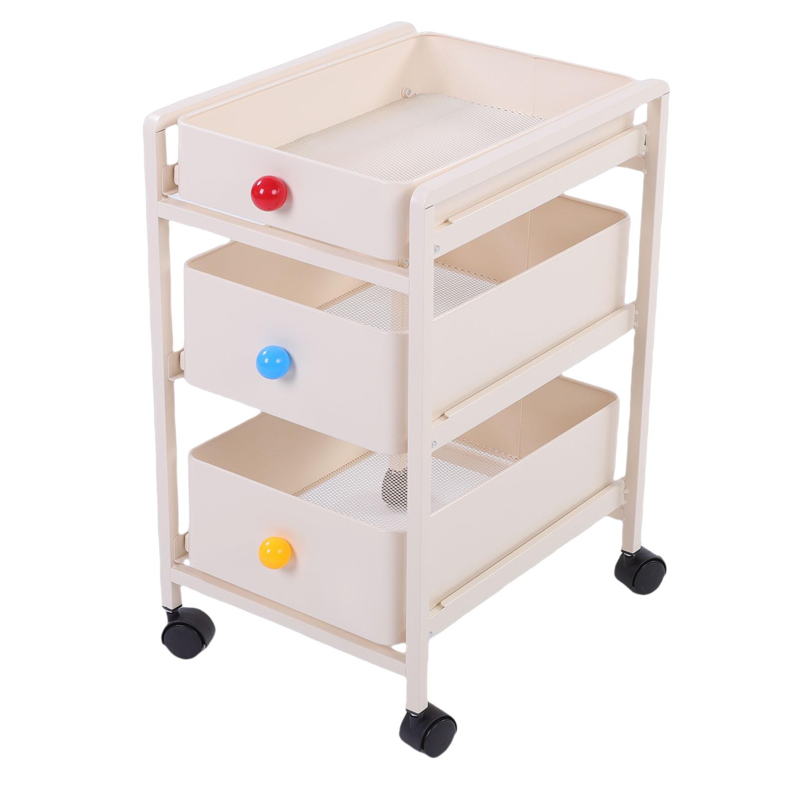 

3 Tier Rolling Storage Cart, Mobile Utility Cart with 360 Degree Rotating Wheels and Hollow Mesh Baskets, for Kitchen, Bathroom, Laundry Room,