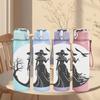 1PC Silhouette Witch Under Moon Night Print 750ml Color Plastic Sports Water Bottle Leakproof Flip Straw Lid Suitable for Sports Office Home Use