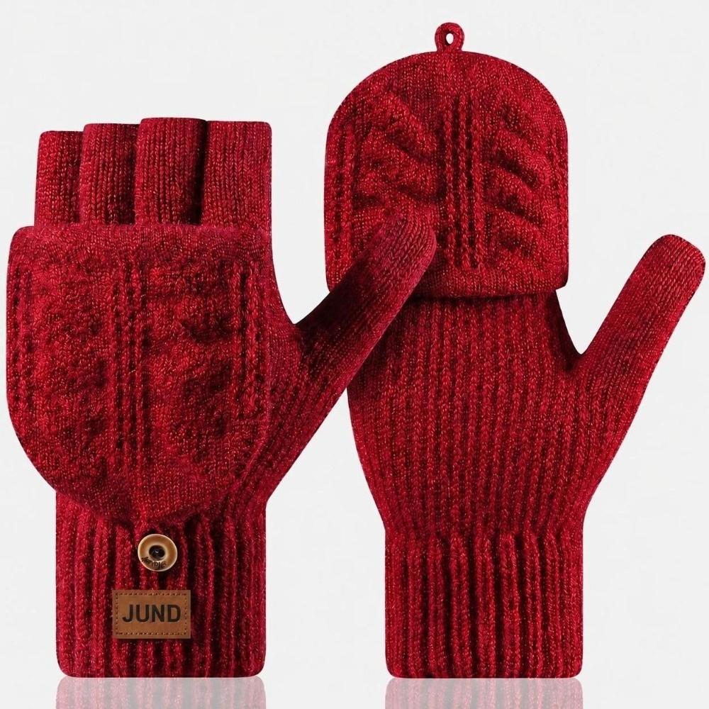 Polyester Blend Men Flip Top Gloves Warm Women Half Finger Mittens Cold Weather