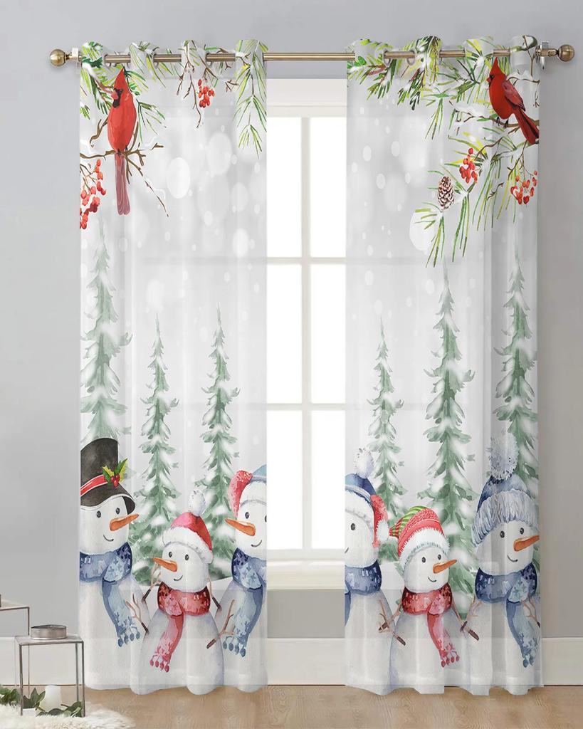 Christmas Snowman Sheer Curtains for Living Room Decoration Window Curtains Kitchen Tulle Voile Curtains