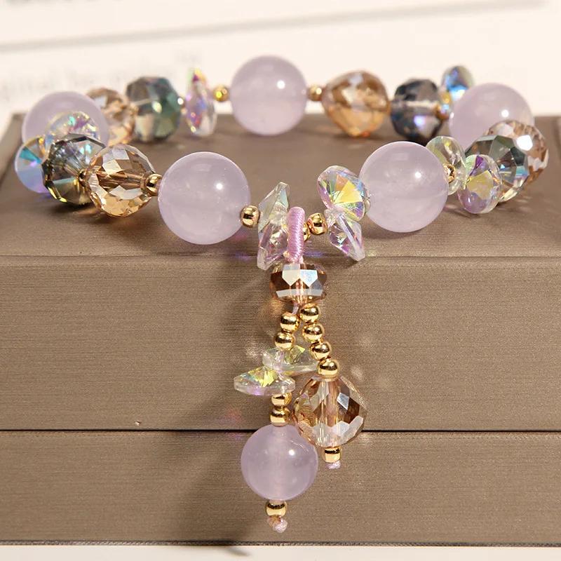 8mm Natural Crystal Bracelet Fashion Women's Light Luxury Jade Pendant Student Friend Strand Bracelets Birthday Party Jewelry