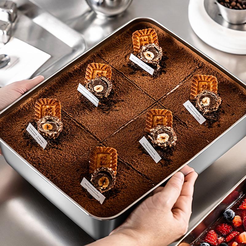 Forma do Tiramisu ze Stali Nierdzewnej Taca do Ciasta Pojemnik do Formowania Ciasta z Pokrywką Pudełko do Przechowywania Ciasta Domowe Narzędzia do Pieczenia Deserów