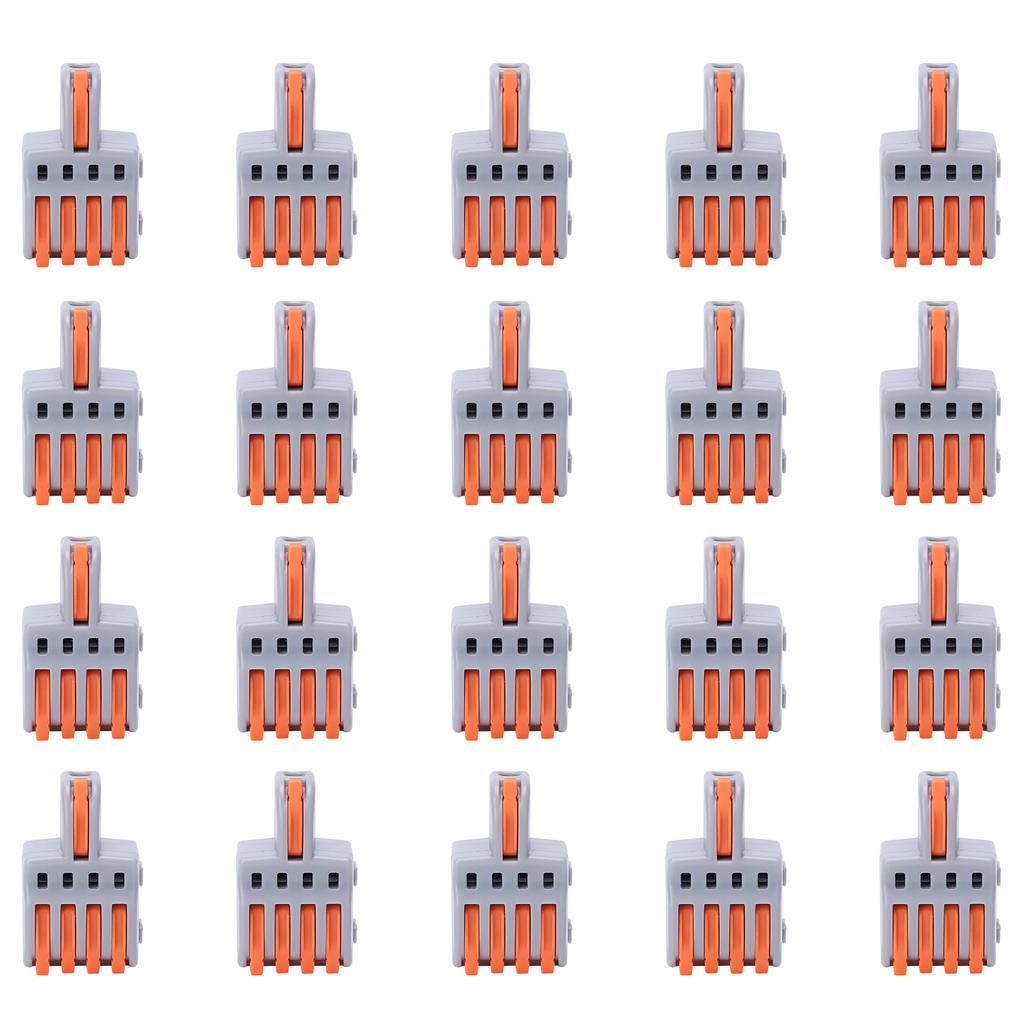 20Pcs Wire Connector 1 In 4 Out PushType Splitter Conductor Terminal Block Electrical Parts(Orange )