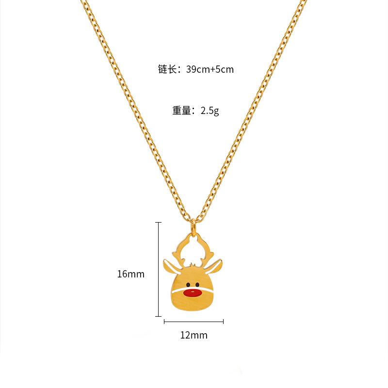 Christmas Cartoon Oil Dripping Elk Snowman Bell Necklace, Creative Design Gift Versatile Item Pendant Woman