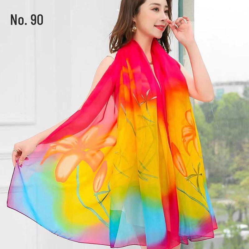 Women's Chiffon Scarf - Lightweight, Printed Sun Protection for Spring, Summer, Fall - Versatile Beach Shawl