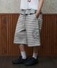 Lujeoseukeulleob [Jamaehwa] Frill Layered Striped Bermuda Sweatpants Gray