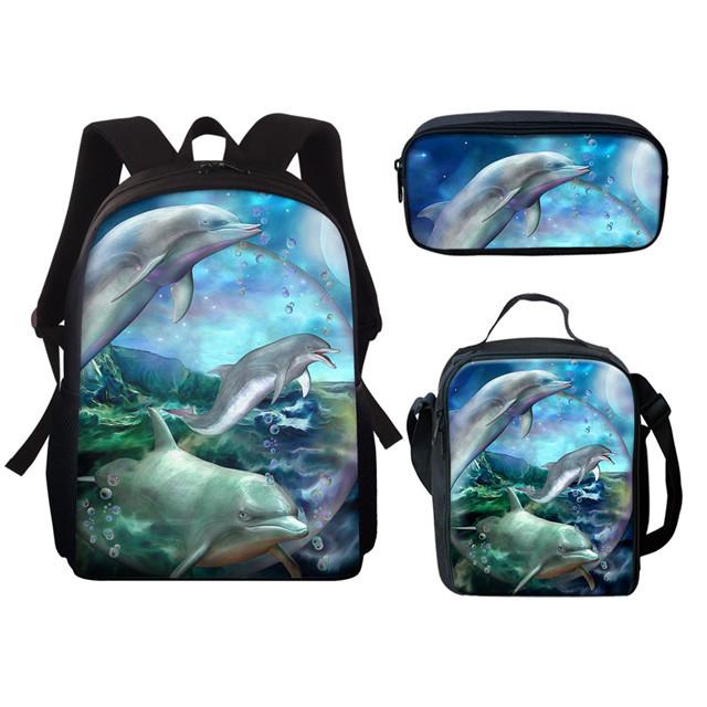 Classic Popular Funny Underwater World Whale 3D Print 3pcs/Set Pupil School Bags Laptop Daypack Backpack Lunch Bag Pencil Case