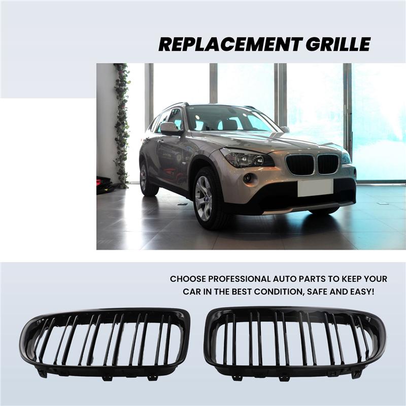 Glossy Black Front Bumper Dual Slat Front Kidney Grill Grille For-BMW X1 Series E84 Sdrive Xdrive 2009-2015