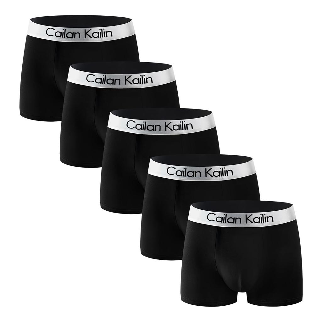 Aibso Men's Boxer Briefs, 5-Piece Set, Front Closure, Moisture-Wicking, Quick-Drying, Stretchy, Comfortable, 3D Molded, Low-Rise
