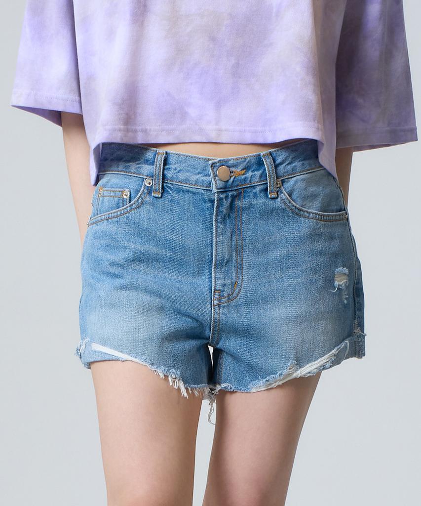 UNKNOWN PLANET Roll-Up Slit Mini Denim Shorts Blue