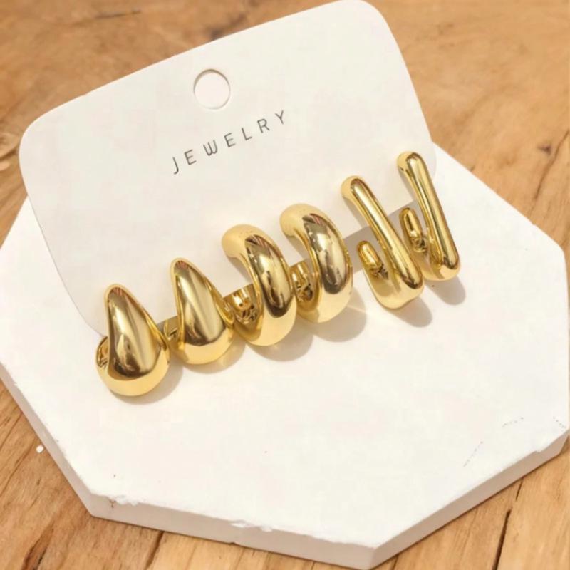 Elegant Geometric Gold Water Drop Ear Cuffs - Women's Luxury Earring Set