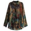 Women Vintage Print Cotton Linen Button Up Shirt Spring Autumn Fashion Lapel Long Sleeve Blouse Loose Tops