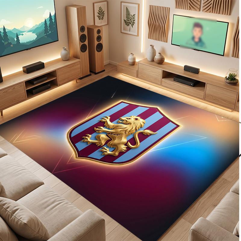 Aston Villa Football Print Crystal Velvet Rug, Comfortable Water Absorbent Non Slip Indoor Floor Carpet