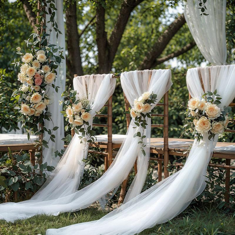 10/50Pcs 75x200cm White Wedding Tulle Chair Sashes Baby Shower Party Wedding Layout Arch Decor Garden Party Stairs Decoration