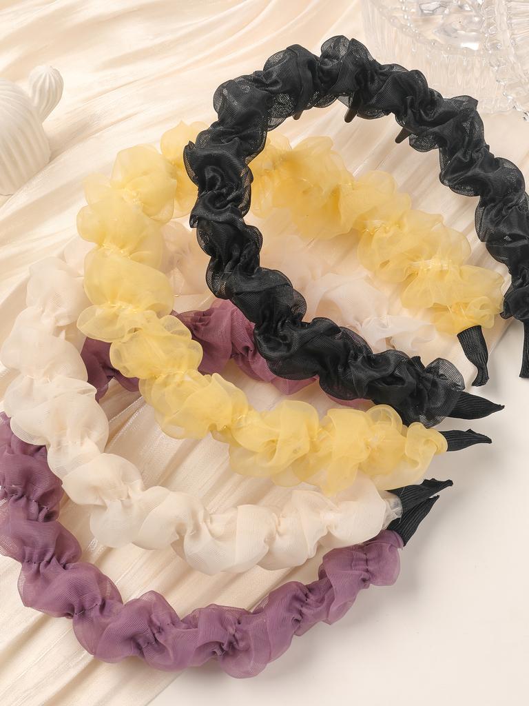 Neues Trendiges Einfarbiges Netz Falten Anti-Rutsch Spitze Elegantes Haarband Flauschiger Tüll Make-Up Haar Accessoires Professionelles Salon