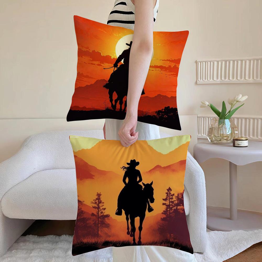 Cool Rider Horse Painting Art Cushion Cover Pillowcase Short Plush Invisible Zipper Room Sofa Cushion Cover