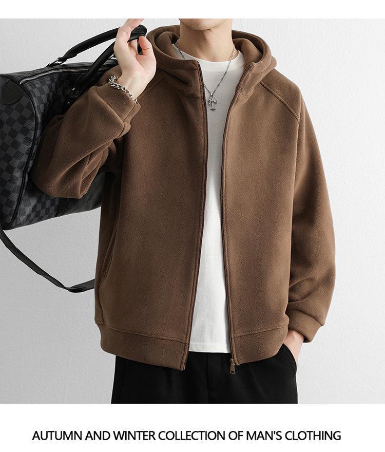 Men's Double-Sided Coral Fleece Hooded Jacket - Autumn/Winter 2025 Style, Thickened and Warm for Outdoor Casual Wear