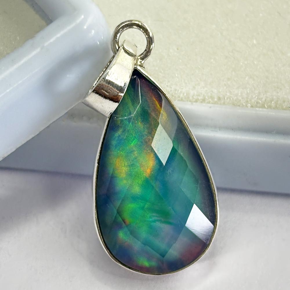 Natural Ammolite Pear 20 ct 925 Sterling Silver Gems Pendant Gemstone Jewelry Gift