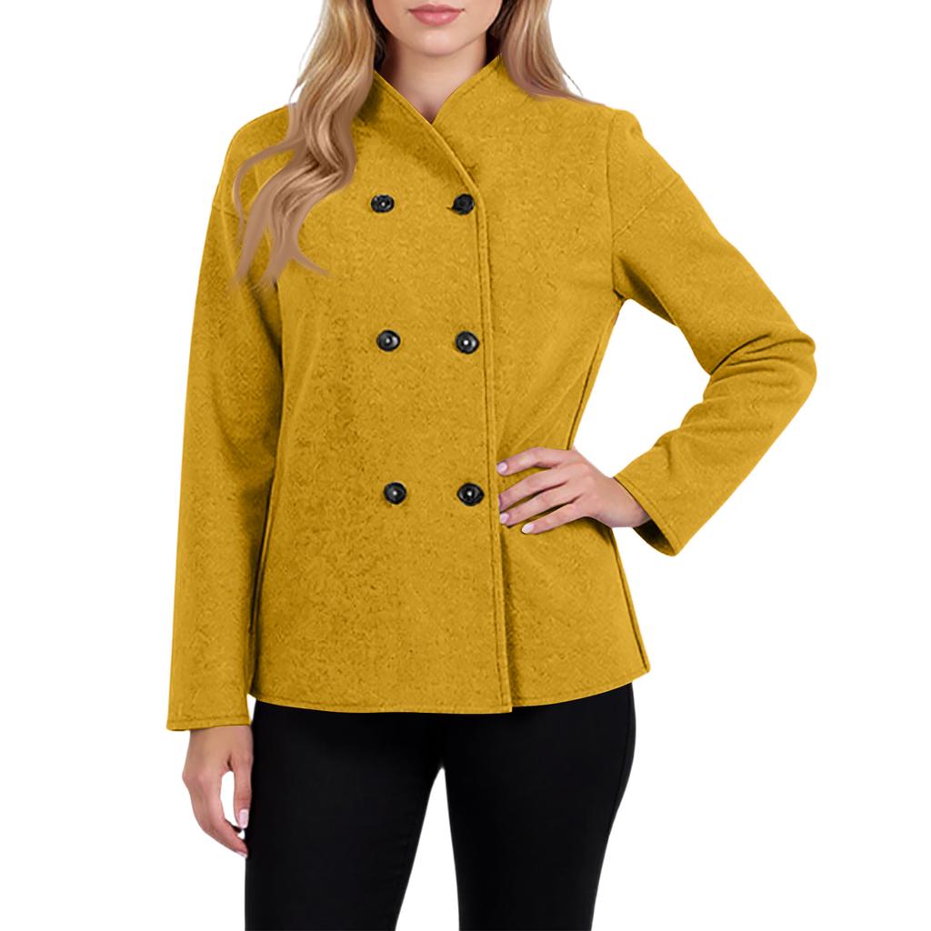 Ladies' Casual Temperament Double Breasted Solid Color V-neck Coat Jacket