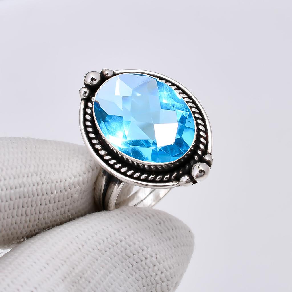 Blue Topaz 925 Sterling Silver Ring V5949, Blue Ring, Oval Ring, Valentin's Day Gift, Gift For Her, Birthday Gift, Handmade Jewelry, Silver Jewelry, U
