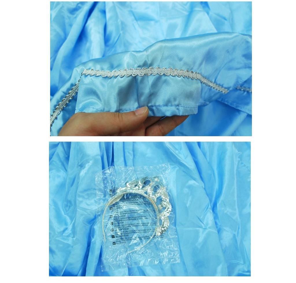 Cinderella Princess Kids Costume Girls Light Blue Gown Tiara Headband Set L Size