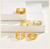 Stainless Steel Adjustable Ring for Women, 18K Gold Plated Emerald Zircon Open Cuff Band Waterproof Tarnish Free Jewelry