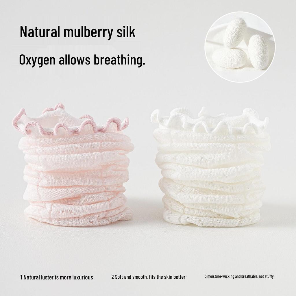 Women's Mulberry Silk Ruffle Lace Mid-Calf Summer Socks - Cool, Breathable, Thin Postpartum Comfort