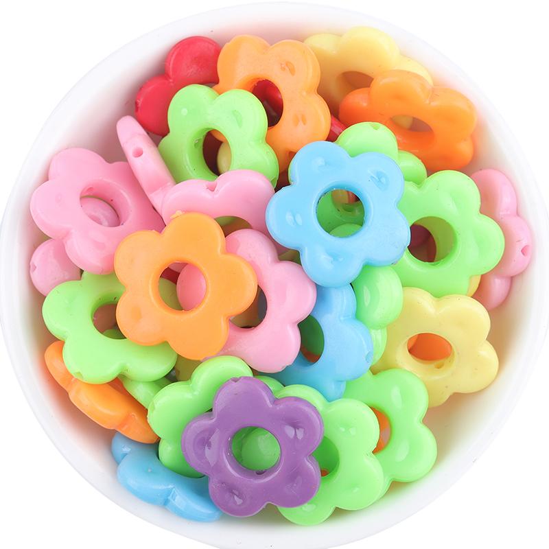 

50Pcs Hollow Out Five Petal Flower Plastic Colorful Large hole Plum Blossom Bead Charm for Hair Clips Earring Jewelry Findings