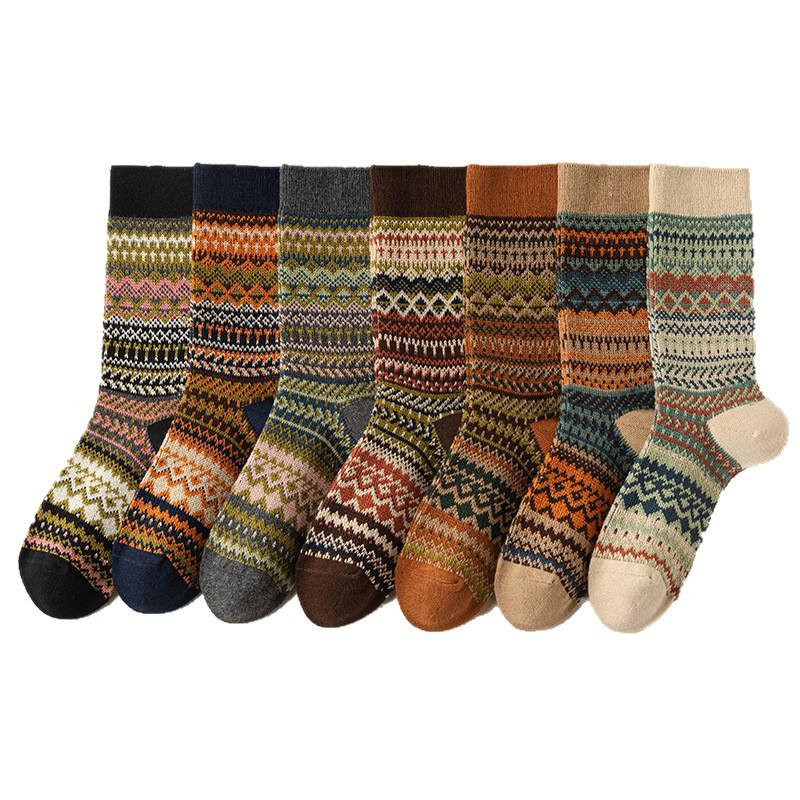 Women's Mid-Calf Retro Ethnic Socks - Double Needle, Anti-Pilling, Perfect for Autumn/Winter - Versatile with Short Boots