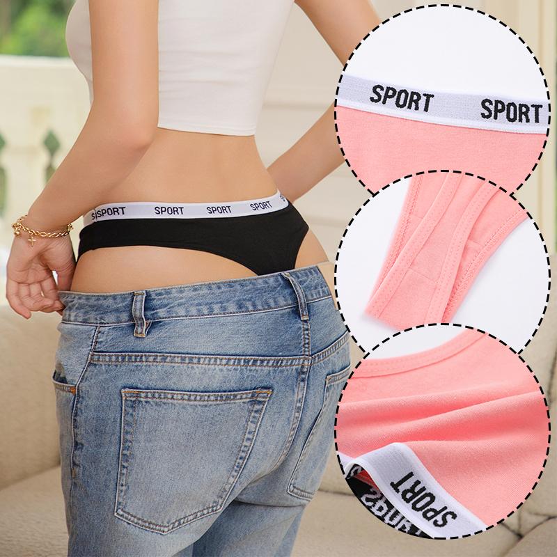 FINETOO 5pcs/Set Sexy G-String Low Waisted Sexy Antibacterial Bag Buttocks Underwear for Women Simple and Comfortable Breathable Letter