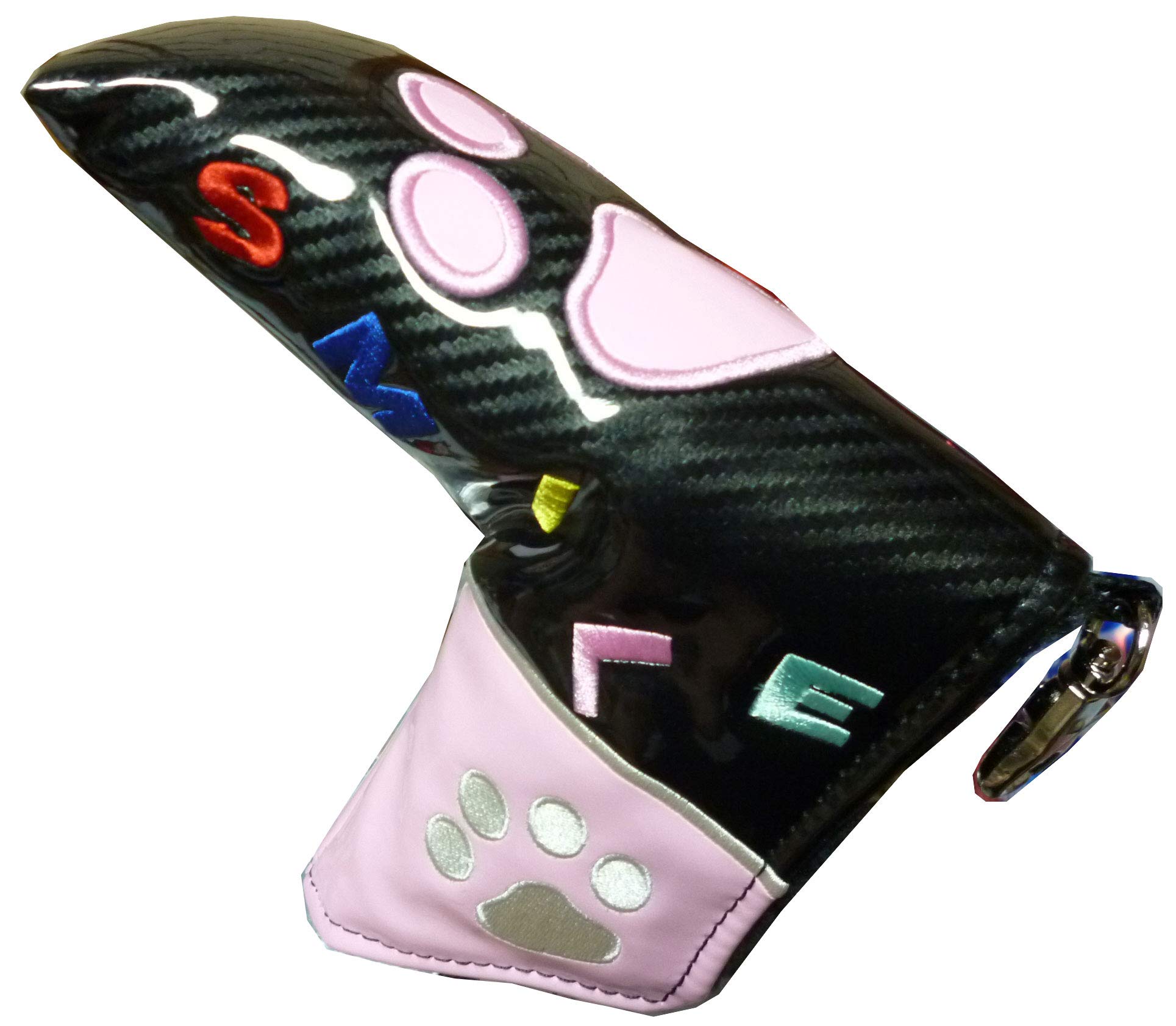 

Golf Putter Cover with Paw Print Design, Pin Type, Magnetic Closure (Black/Pink)