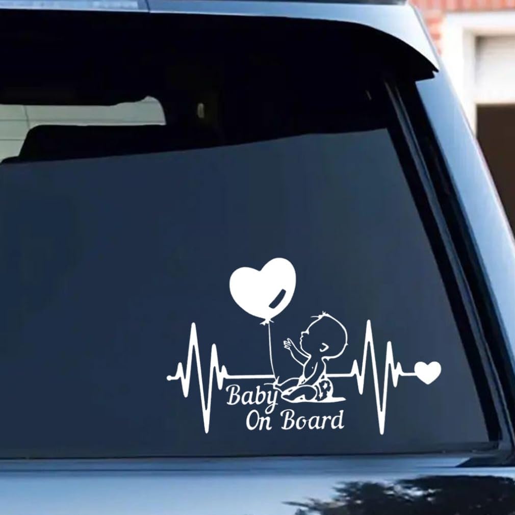 2PC Baby On Board Sticker -7.87"x5.12"- Heartbeat Balloon Decoration for Car Window, Rear Windshield, Bumper, Auto Safety Caution Warning Decor