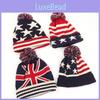 Star And Stripe Printed Knitted Cap With Plush Ball Decor For Men Women