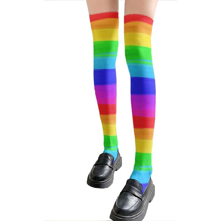 Damen Japanische Stile Anime Oberschenkelhohe Strümpfe Regenbogen Mehrfarbig Gestreiftes Muster Seide Über dem Knie Lange Socken Strumpfwaren